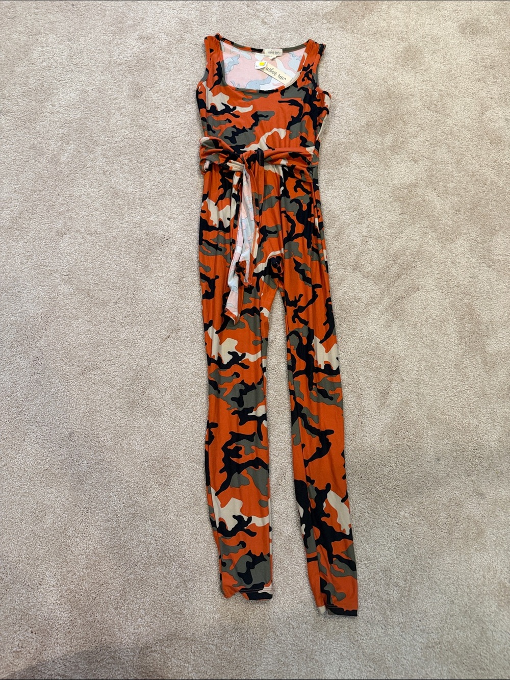 Orange Camo Sleeveless Tie-Waist Jumpsuit